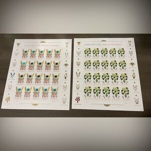 TWO Sheets of Lunar NEW Year Forever Stamps. Year of the RABBIT and SNAKE MNH